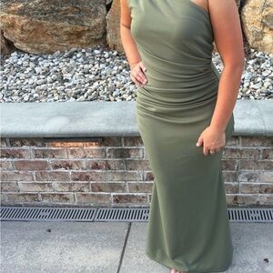 Olive Green One Shoulder Dress